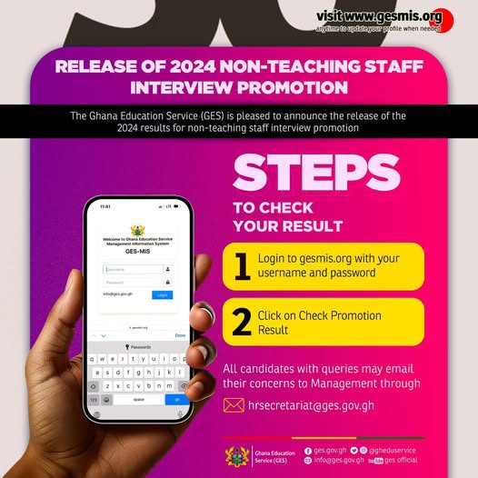 GES releases 2024 non-teaching staff promotion exam results