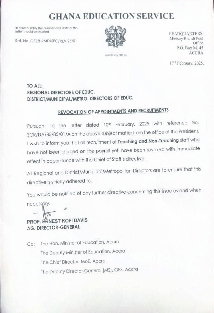 GES Revocation of Appointments & Recruitments