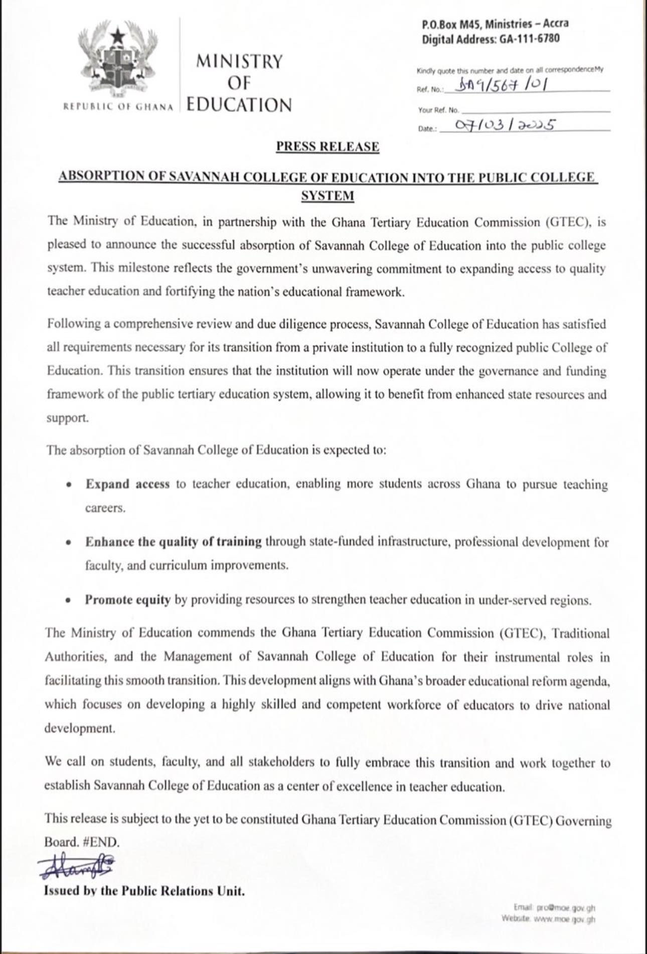 Government absorbs Savannah College of Education into the Public College system