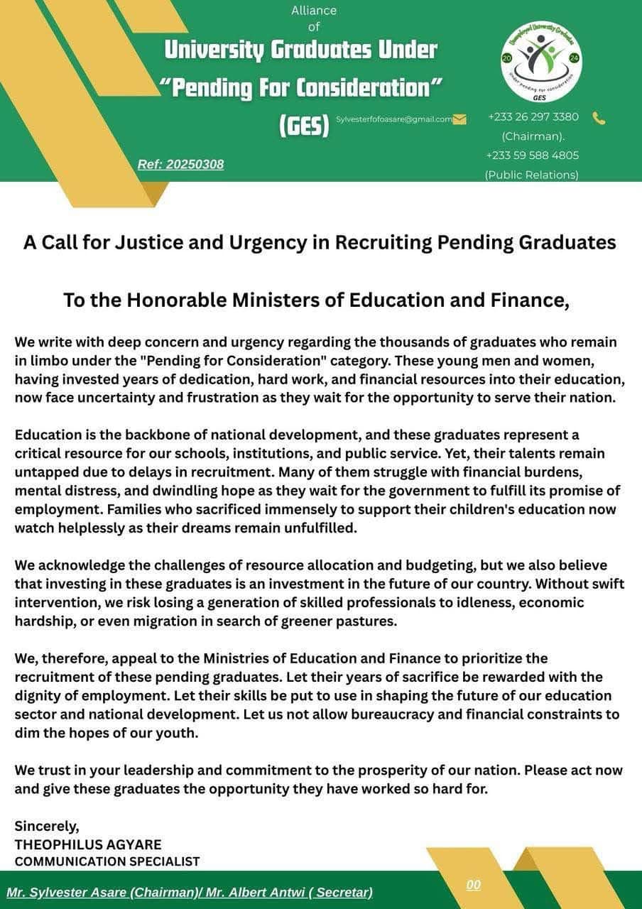 'Pending For Consideration' Applicants Call on GES to Fast-track Release of their appointment letters