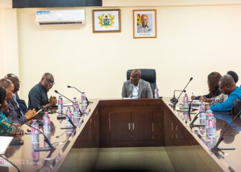 Prof. Stephen Jobson Mitchual (5th from left) addressing the Minister of Education on crucial matters impacting UEW