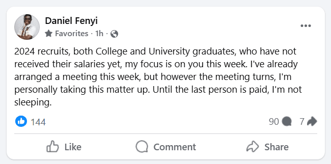 Daniel Fenyi's Facebook Post