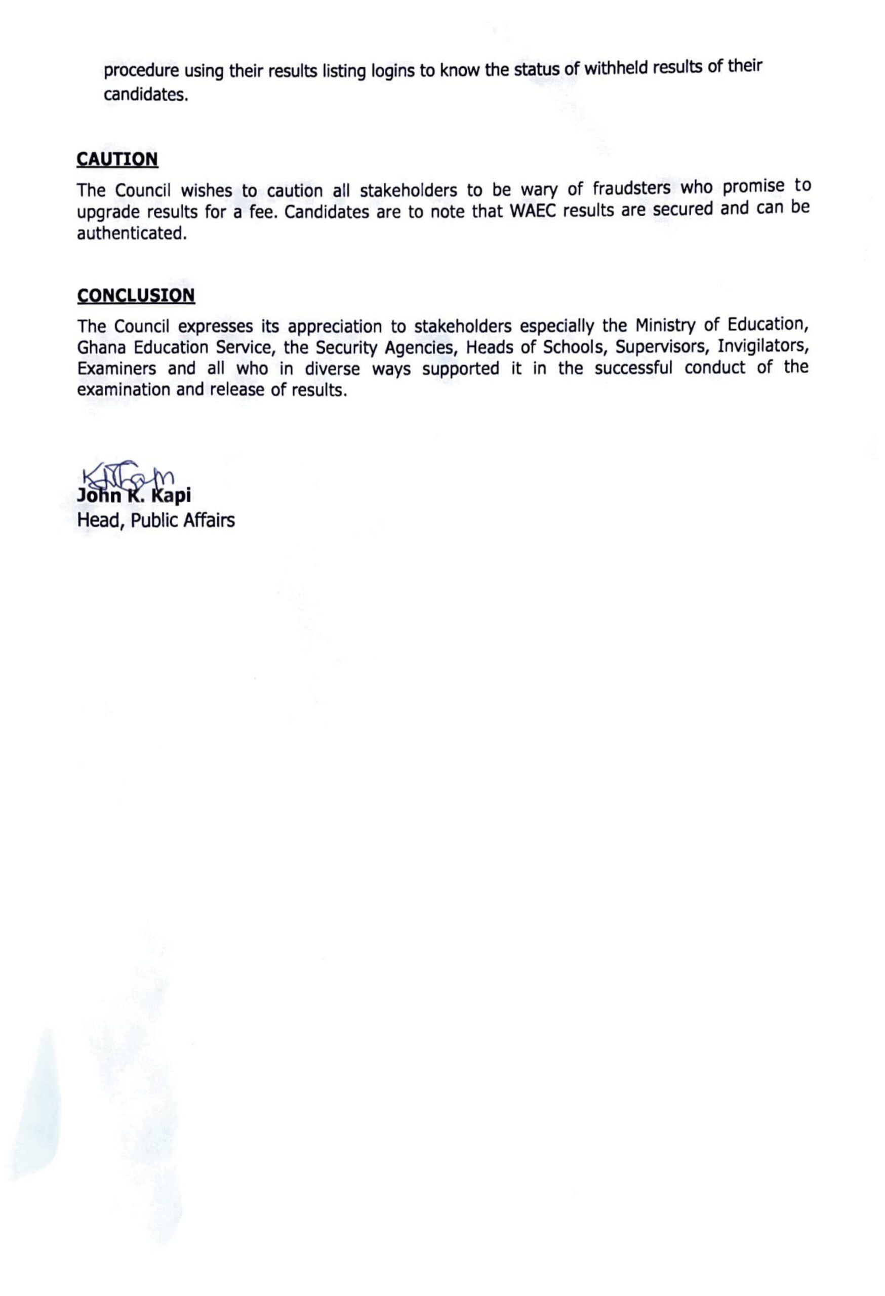 Release of Provisional Results for BECE(SC) 2025_