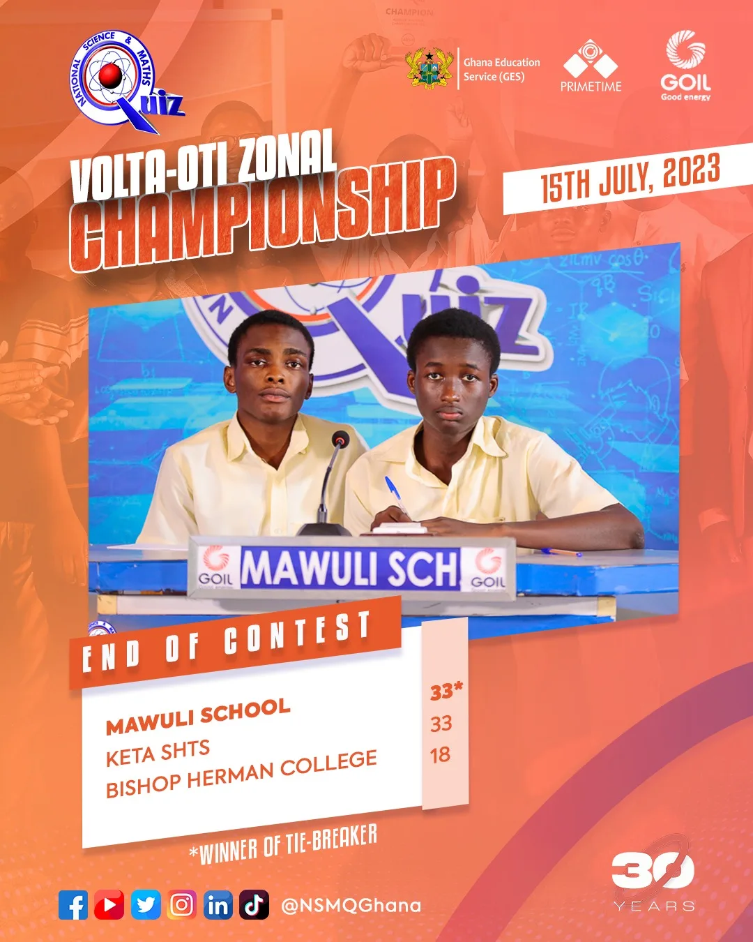 Winner of tie-breaker question - Mawuli School