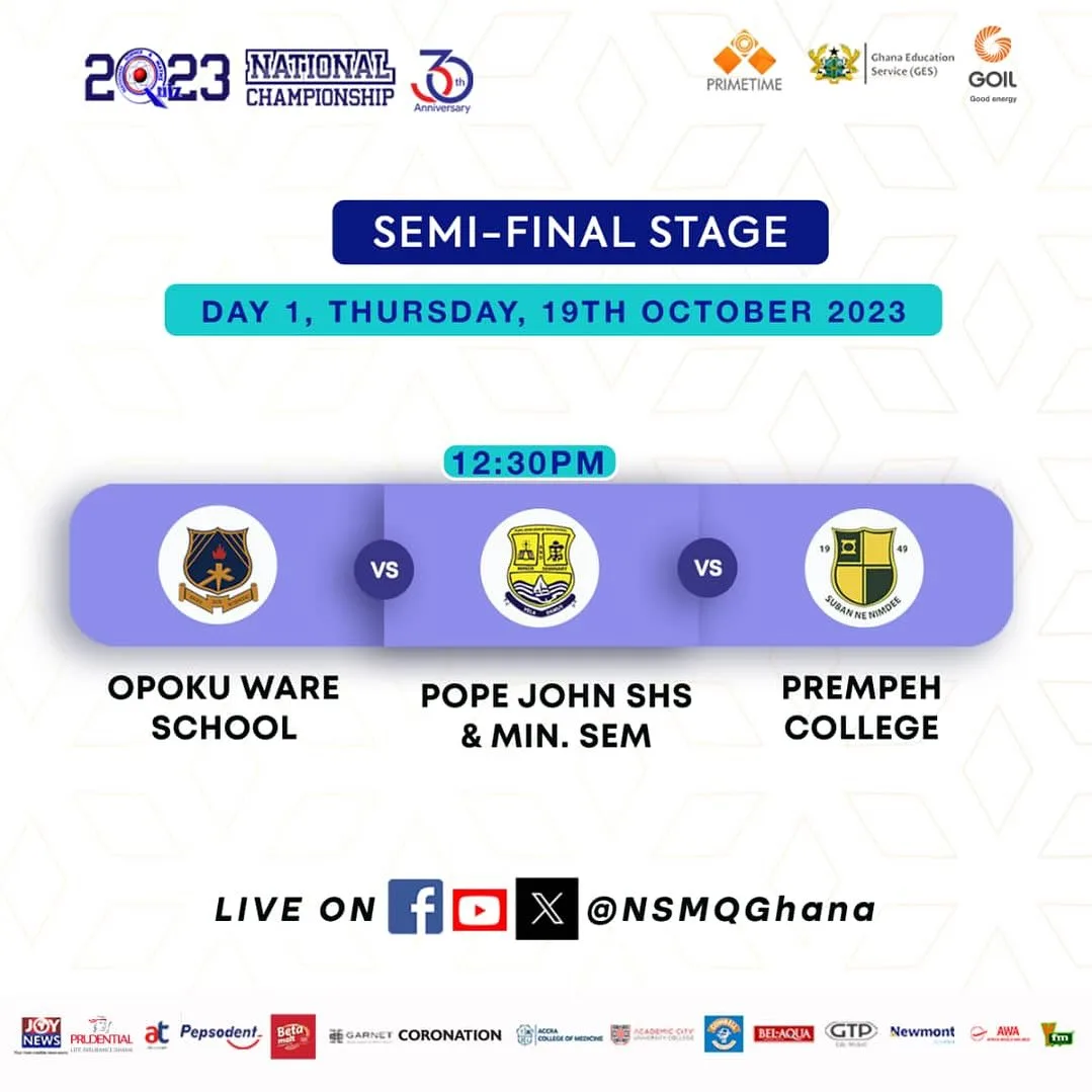 NSMQ 2023 Semi Finals Schedule, Venue, Time, Date & Participating Schools - Contest 2