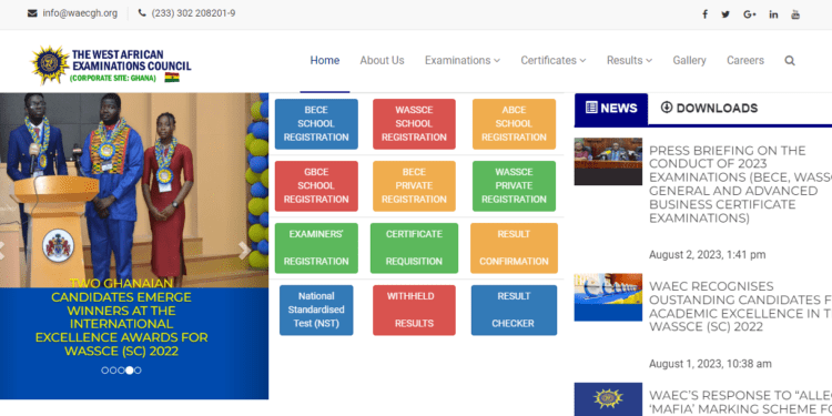 WAEC Ghana Website Interface