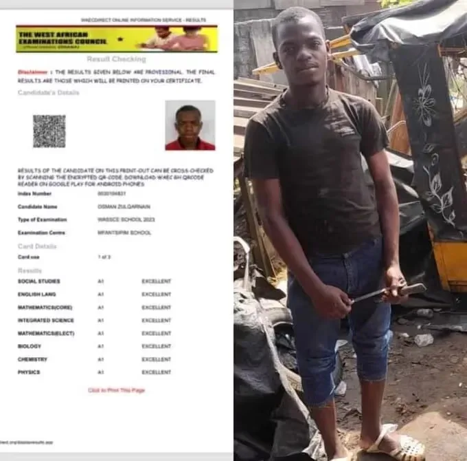 Osman Zulqarnain's WASSCE results