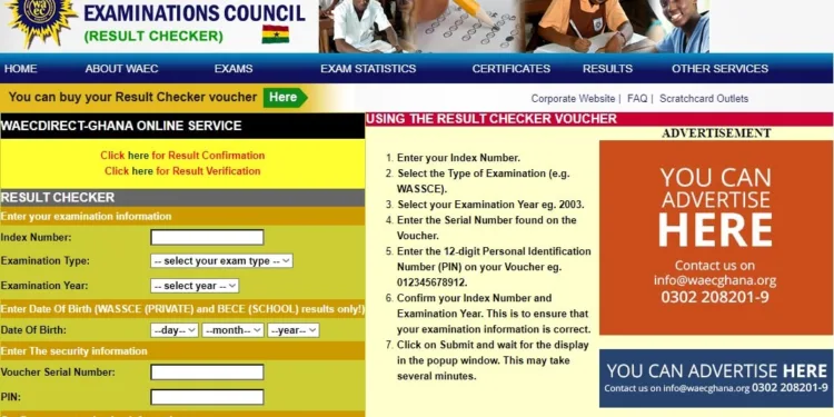 WASSCE results checking portal
