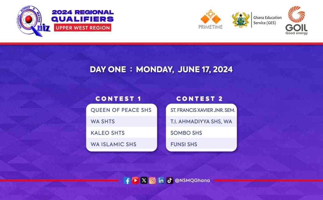 Upper West NSMQ 2024 Regional qualifiers contest schedule, time & date - Day 1