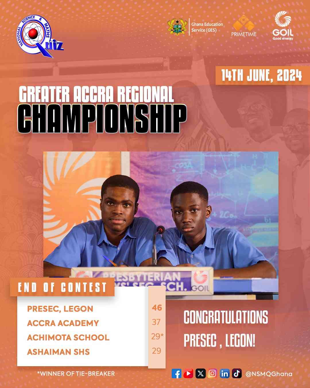 PRESEC whips Achimota School & Accra Academy to retain title as NSMQ 2024 Regional champions-