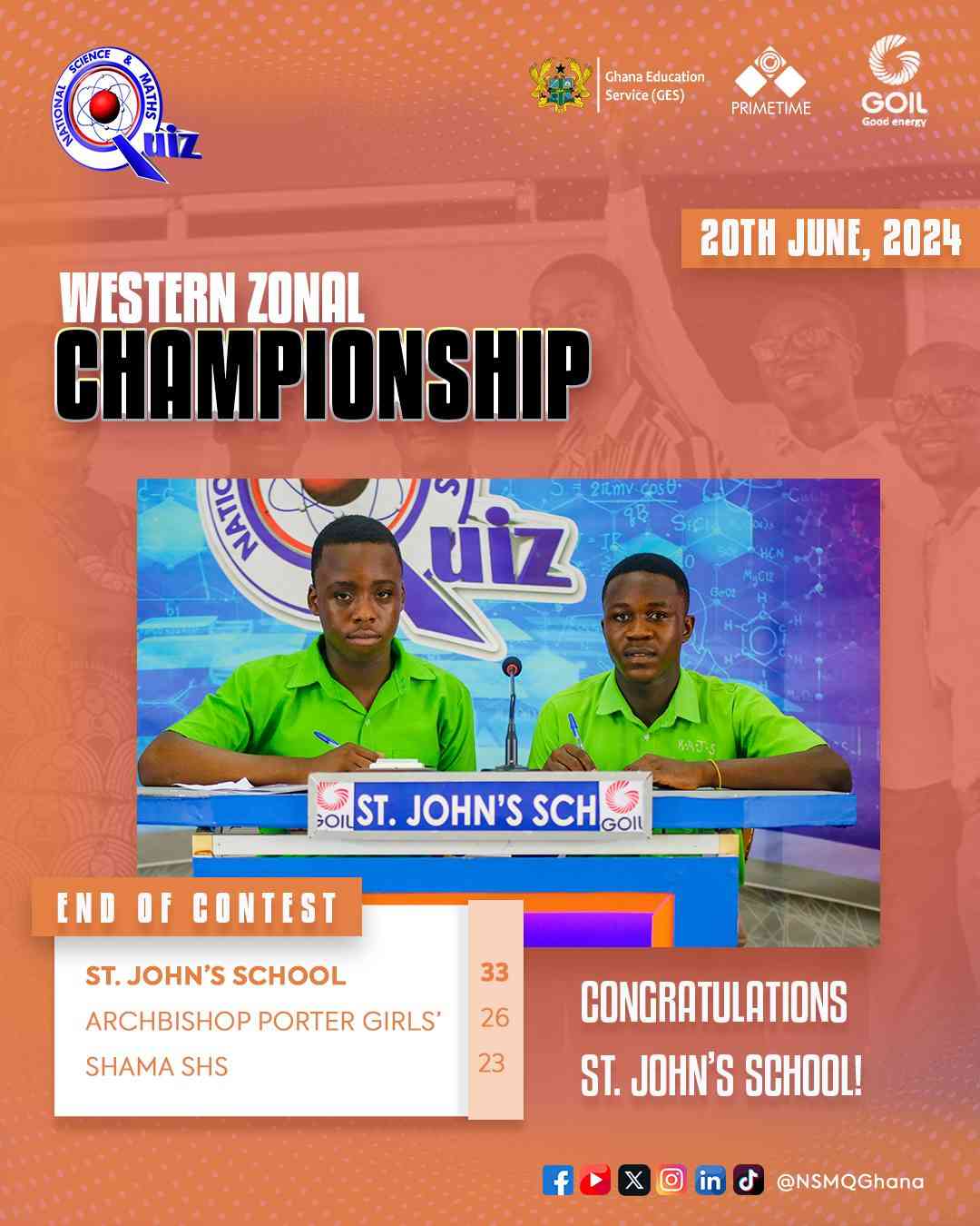 St. John's School are NSMQ 2024 Western Zonal Champions