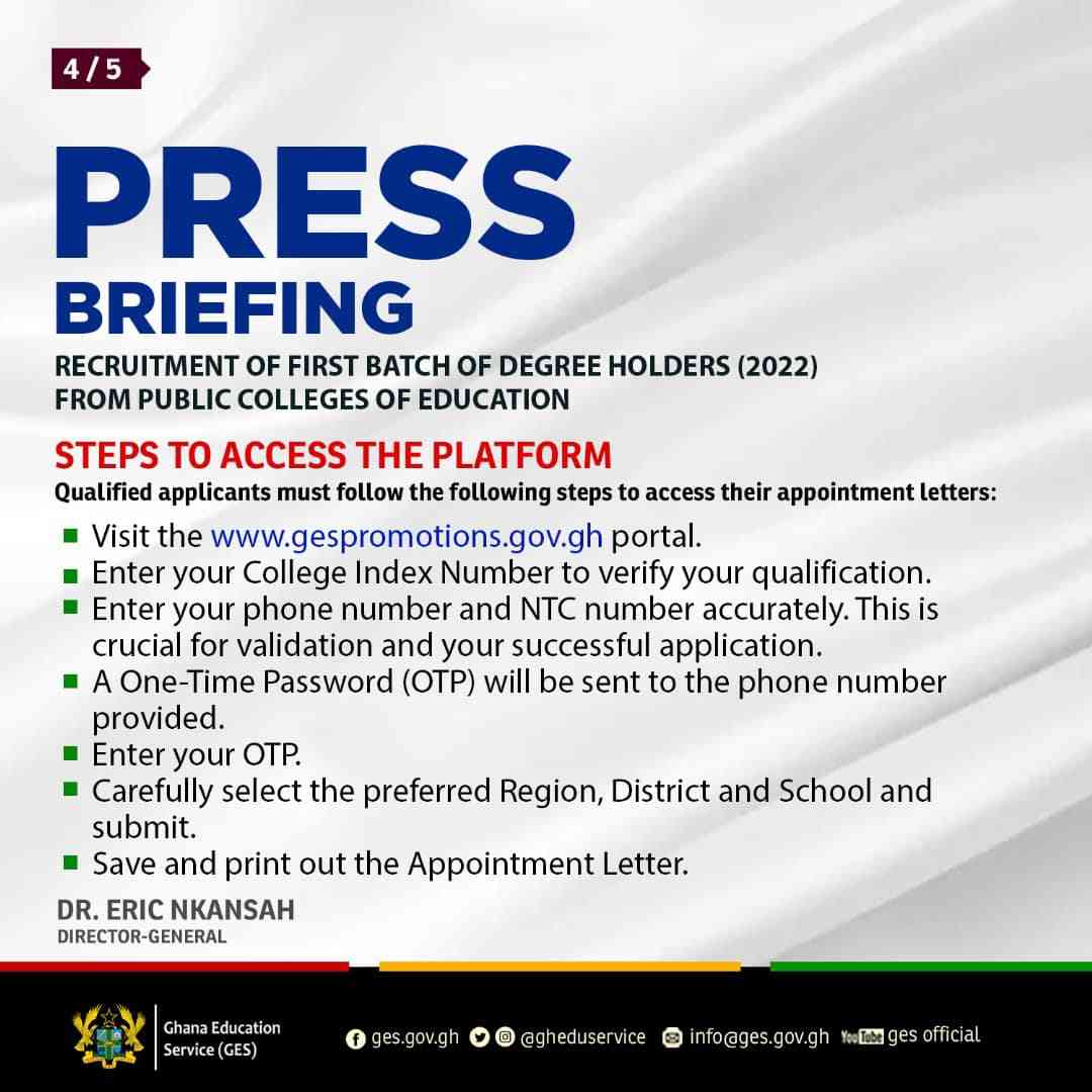 2024 GES Recruitment - Simple steps to follow to select preferred region, district & school for posting