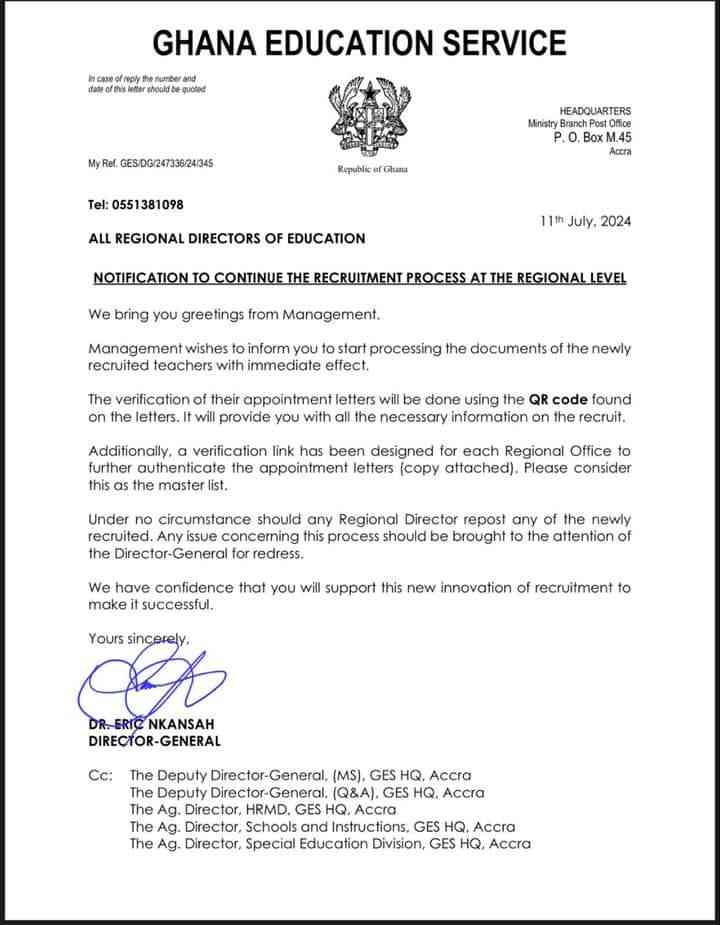 GES instructs Regional Directors to commence onboarding for 2024 graduate recruitment