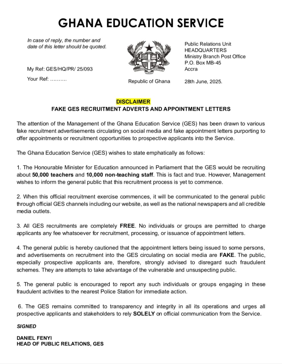 GES gives details about 50,000 graduate teacher & 10,000 non-teaching staff recruitment