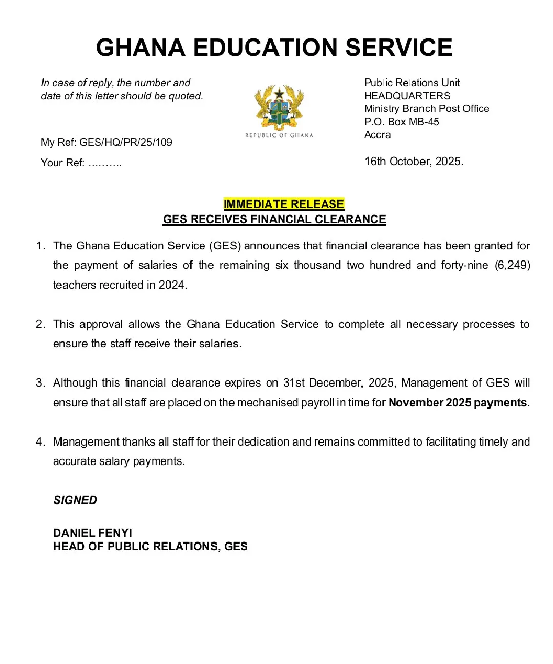 2025 GES Financial Clearance