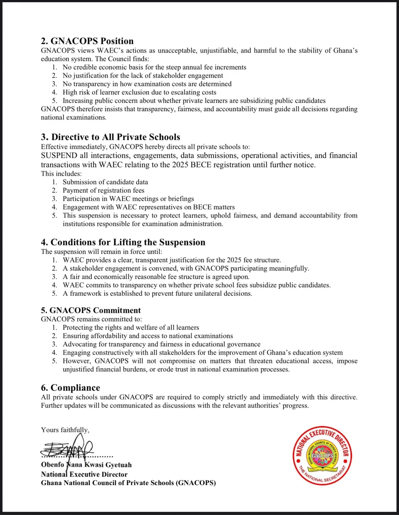 GNACOPS Directs all Private Schools to suspend operations with WAEC - Page 2