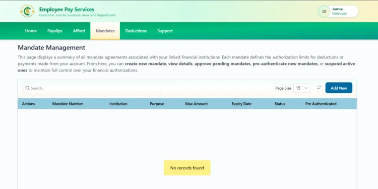 Generate Mandate Number on New Payslip Portal