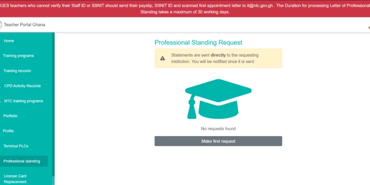 NTC Professional Standing Application Guide