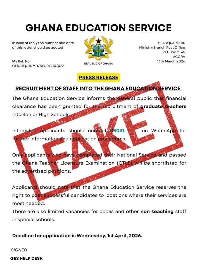 Recruitment of staff into the Ghana Education Service 2026