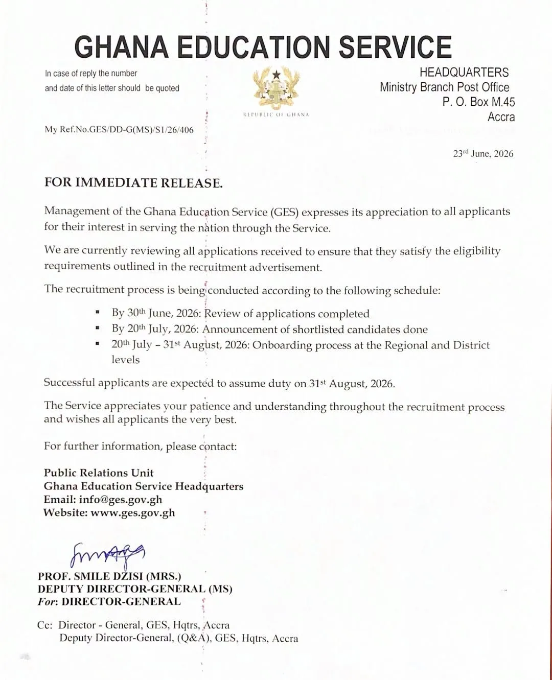Update on the teacher recruitment