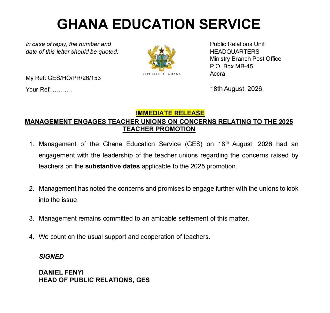 GES 2025/2026 Teacher Promotion Substantive Date