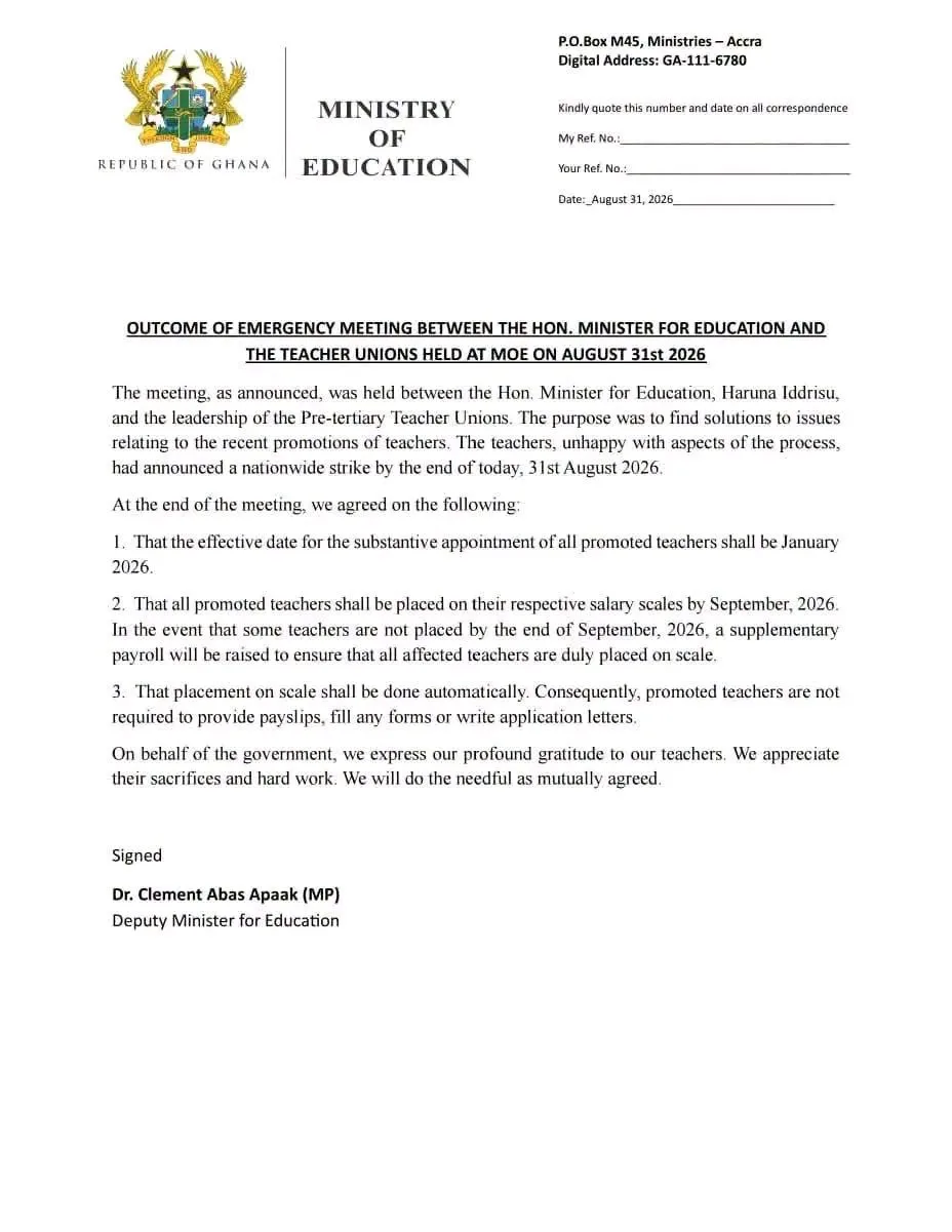 Outcome of meeting between Education Minister & Teacher Unions