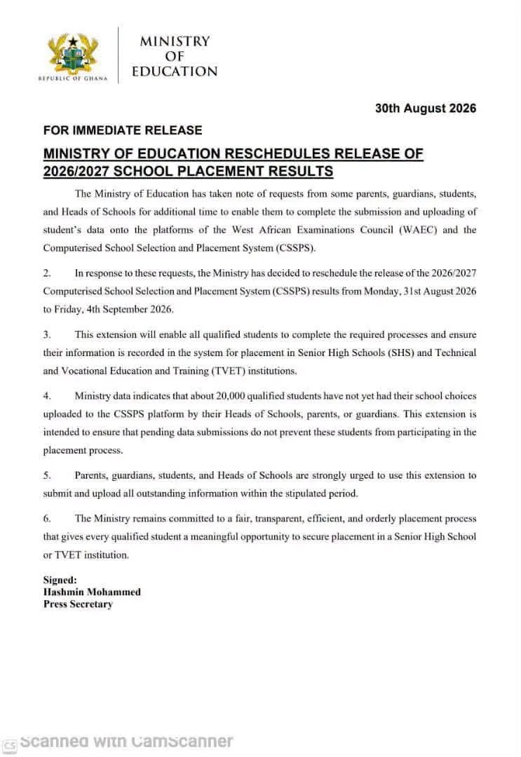 Release of 2026/2027 School Placement Results