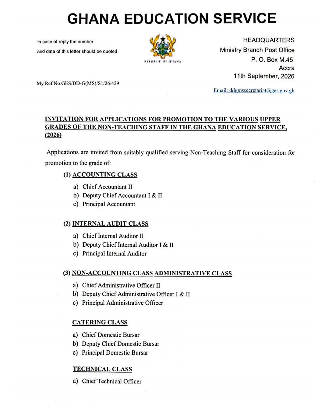 GES Non-Teaching Staff Promotion 2026 - Page 1