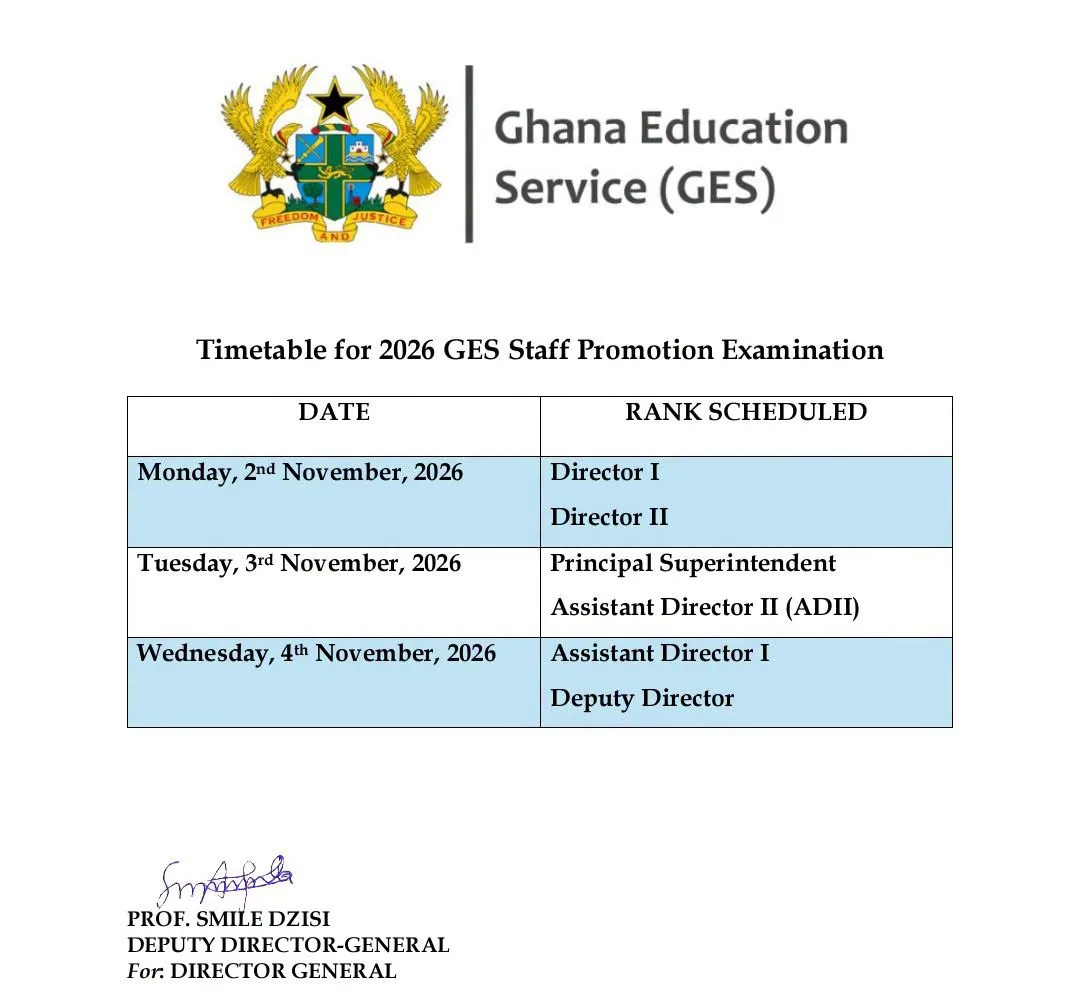 2026 GES Promotion Examination Timetable