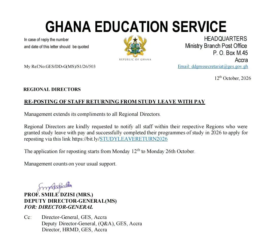 Circular - GES Study Leave with Pay Re-Posting 2026
